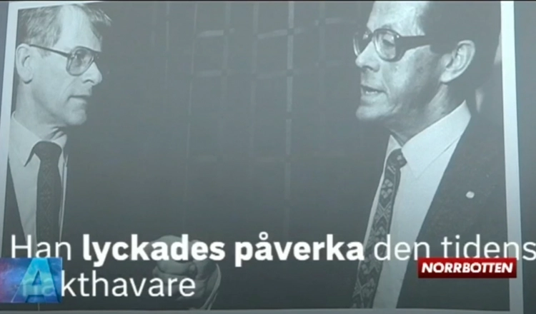 Ingvar Karlsson och Bengt Huldqvists på historisk bild i SVT-inslaget, med rubriken "Han lyckades påverka den tidens makthavare"