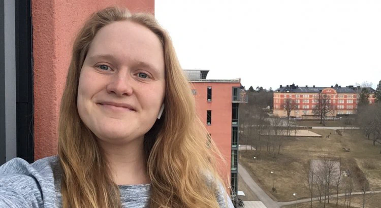 Ida Svenningsson on the balcony of the Ångström Laboratory, Uppsala Ida Svenningsson on the balcony of the Ångström Laboratory, Uppsala