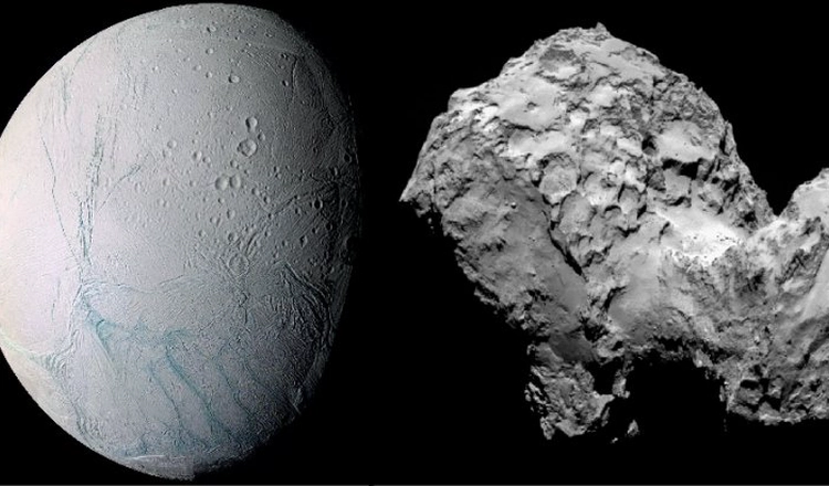 Månen enceladus och kometen