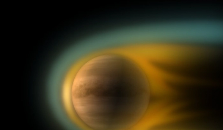 Illustration of Venus and its atmosphere