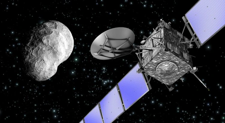 Rymdfarkosten Rosetta flyger förbi en asteroid Rymdfarkosten Rosetta flyger förbi en asteroid