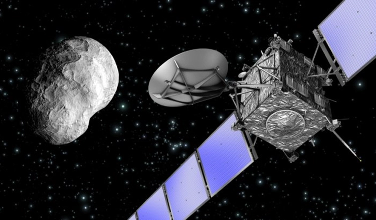 Rymdfarkosten Rosetta flyger förbi en asteroid