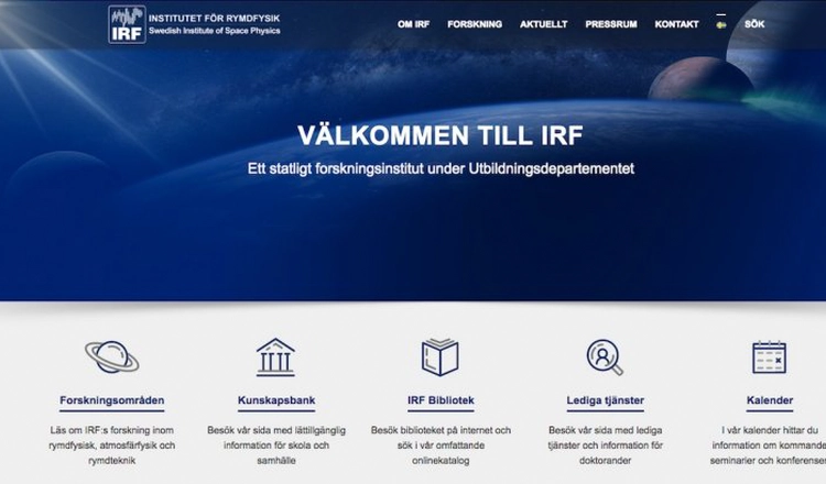 Skärmdump från förstasidan för IRF.se Skärmdump från förstasidan för IRF.se