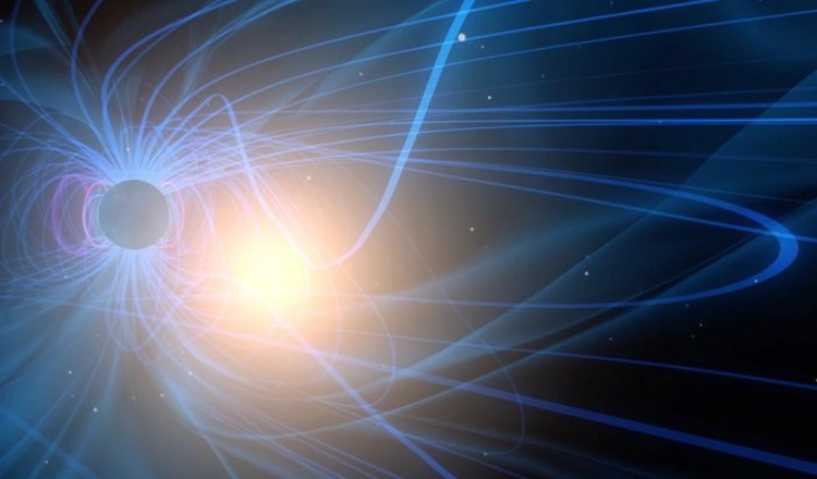 Jorden omringas av en magnetisk bubbla, magnetosfären (blå) vilket innehåller olika regioner där elektroner accelereras.