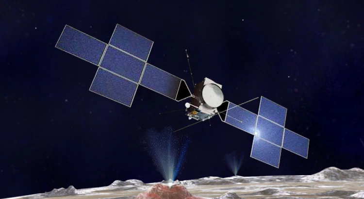 The JUICE spacecraft above a plume from the surface of Europa The JUICE spacecraft above a plume from the surface of Europa