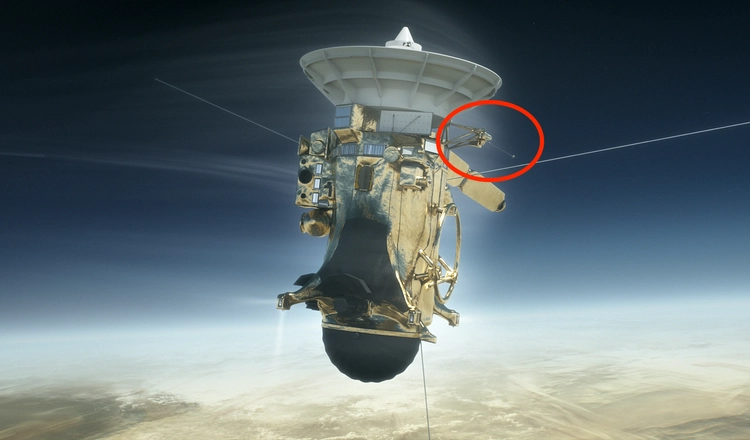 Cassini med IRF:s Langmuirprob inringad