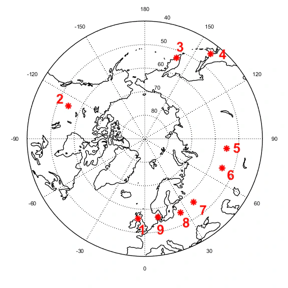 NLC cameras map (around north pole)