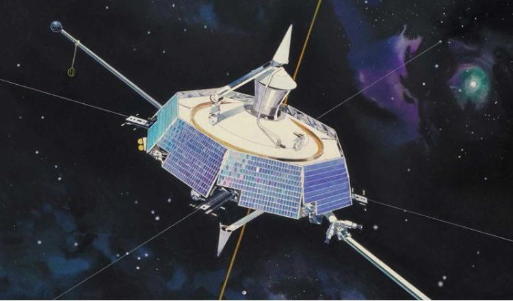 Illustration av satelliten Viking i rymden Illustration av satelliten Viking i rymden